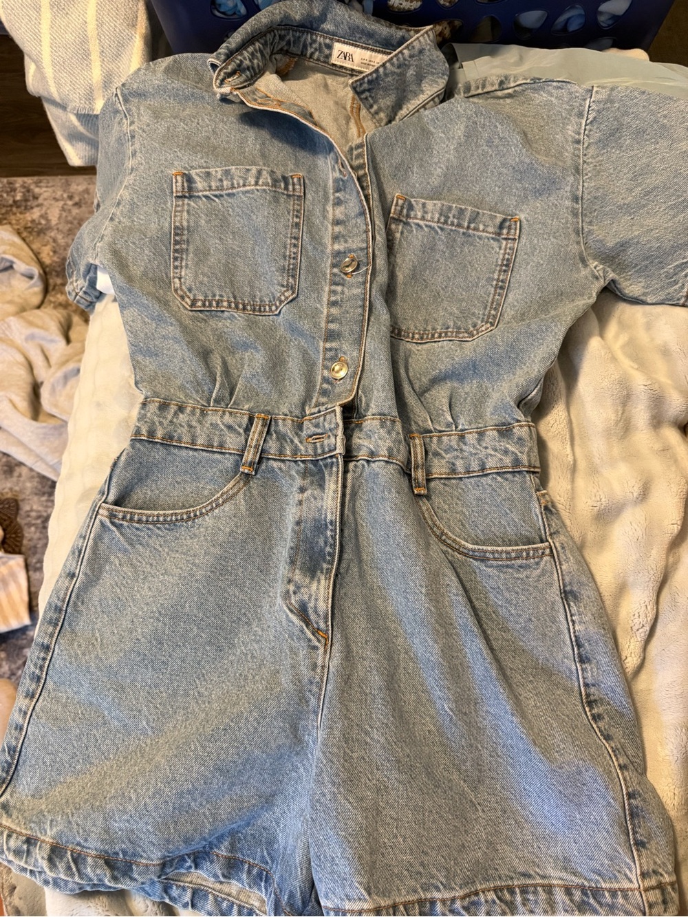 Zara Light Blue Denim Jumpsuit Romper